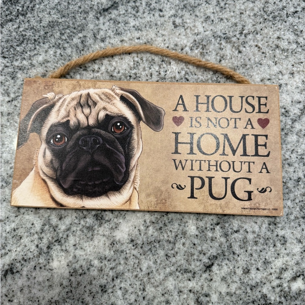 Wooden Pug Wall Sign with Quote
